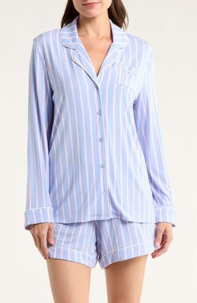 Nordstrom Moonlight Eco Long Sleeve Short Pajamas in Blue- Ivory Jane Pinstripe at Nordstrom, Size X-Large