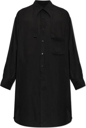 Yohji Yamamoto Cellulose Linnen Kraag Tab Lange Blouse - Heren - Zakelijke Overhemden - Zwart - S - Linnen - Overhemden