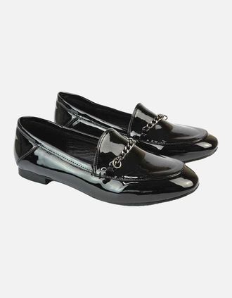 XY London Womens XY London Womens/Ladies Tessah Patent Chain Detail Flat Loafers - Black - Size: 6