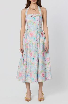 ASTR the Label Marianna Halter Midi Dress in Light Blue Multi Floral at Nordstrom, Size X-Large