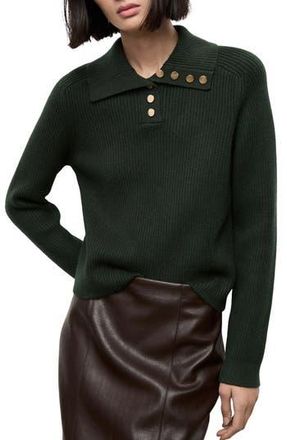 Mango Ribbed Polo Sweater in Dark Green at Nordstrom Rack, Size Medium