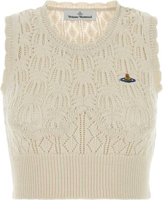 Vivienne Westwood Ella Crochet Top - Dames - Ronde hals truien - Wit - S - Katoen - Truien & Vesten