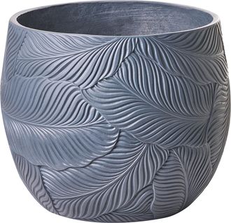 Beliani Maceta Para Exterior E Interior De Fibra De Arcilla Motivo Hojas 47 X 47 X 43 Cm Pintada Gris Baiyun