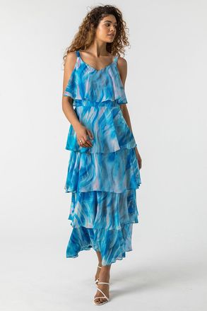 Roman Abstract Print ChiffonTiered Maxi Dress