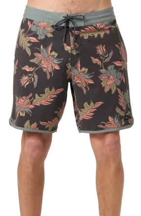 O'Neill Cruzer Stripe Scallop Board Shorts in Black at Nordstrom, Size 36