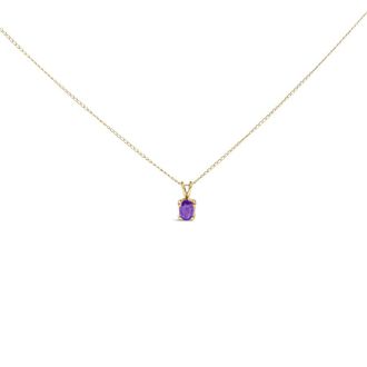 House of Brilliance 14K Yellow Gold 6x4MM Oval Shaped Purple Amethyst Solitaire Pendant Necklace