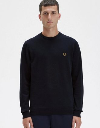 Fred Perry Mens Fred Perry Mens Classic Crewneck Jumper - Navy 795 - Black - Size: 38