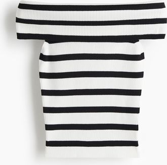 H&M Off-Shoulder-Top in Rippstrick - Schwarz/Weiss Gestreift