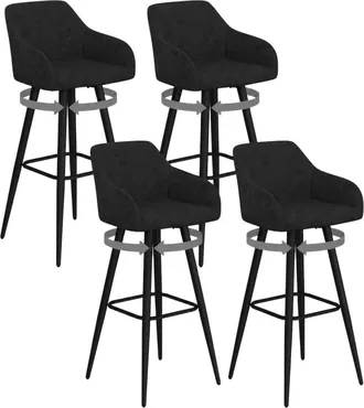 IDMarket Set Di 4 Sgabelli Da Bar Jany Girevoli Con Braccioli In Velluto Nero E Gambe In Legno Nero