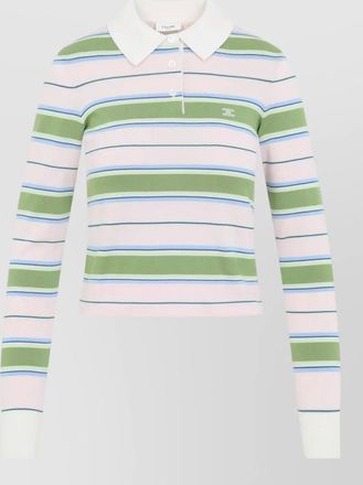 Celine striped ribbed polo knit top