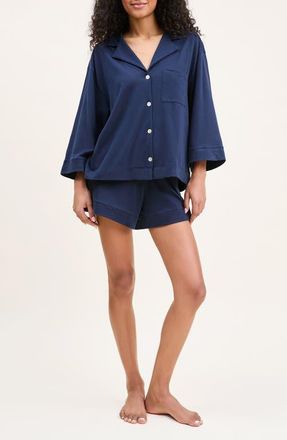 Petite Plume Olivia Pima Cotton Short Pajamas in Navy at Nordstrom, Size X-Small