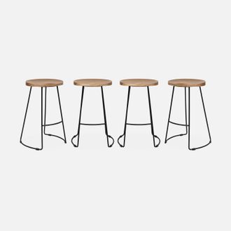 Sweeek Taburete De Bar De Madera De Mango Y Acero, 65cm, Set De 4