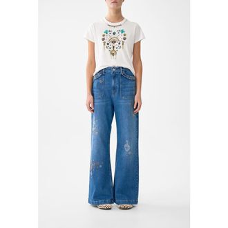 Camilla Slim Fit Round Neck T-Shirt - White/Multi in Totems And Treasures at Nordstrom, Size Xx-Large Au