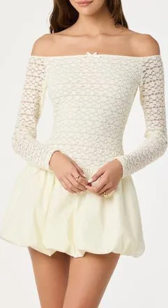 ASTR the Label Off the Shoulder Bubble Minidress in Cream at Nordstrom Rack, Size X-Large