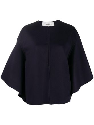 Valentino Garavani open front draped sleeves jacket - women - Silk/Viscose/Cashmere/Virgin Wool - 44 - Blue