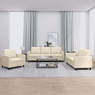vidaXL Vidaxl - Juego De Sof&aacute;s Con Cojines 3 Piezas Cuero Sint&eacute;tico Crema