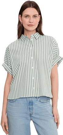 Lilla P Striped Oversized Button Down Dolman Womens Clothing Pool Stripe : MD, Cotton