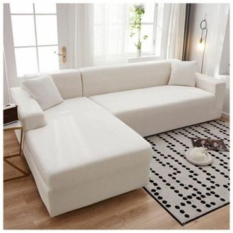 OEM Funda De Sof&aacute; El&aacute;stica De Poli&eacute;ster Para Sof&aacute; En Forma De L, Color Blanco, 3 Plazas (190-230 Cm)