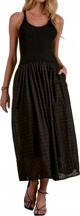 Elan Mixed Media Midi Dress In Black