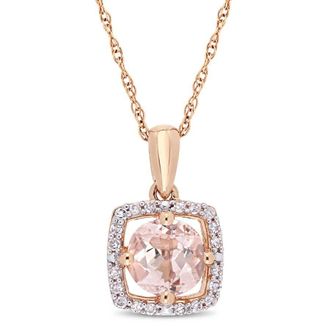 Amour Morganite and 1/10 CT TW Diamond Floating Halo Necklace In 10K Rose Gold