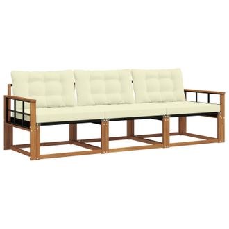 vidaXL Conjunto De Sof&aacute;s De Exterior Con Coj&iacute;n 3 Pcs Natural Y Crema Vidaxl