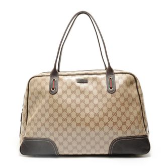 Gucci Sherry Line Beige Gg Crystal Boston Bag (Pre-Owned)