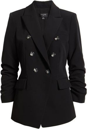 Tahari by ASL Double Breasted Ruched Blazer in Black at Nordstrom, Size 10