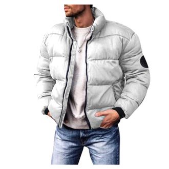 Generic Mens Puffer Jacket Winter Padded Stand Collar Down Coat Zipper Windproof Versatile Down Jacket
