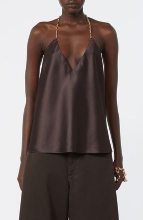Sportmax Shiny Satin Halter Top in Chocolate at Nordstrom, Size 10