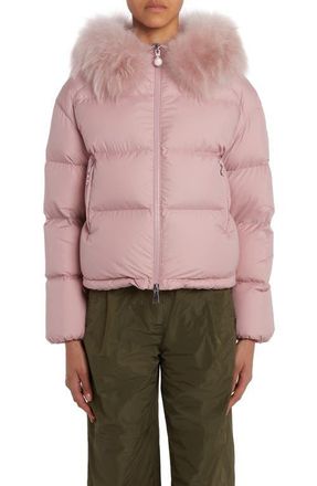 Moncler Mino Quilted Down Jacket with Removable Genuine Shearling Trim in Pink at Nordstrom, Size 2