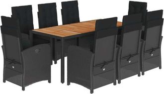 vidaXL Set De Comedor De Jard&iacute;n 9 Pzas Y Cojines Rat&aacute;n Sint&eacute;tico Negro Vidaxl