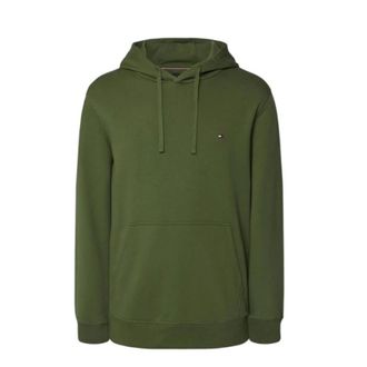 Tommy Hilfiger Hoodies, male, Green, Size: XL Flag Embroidery Terry Hoody