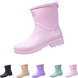 Generic Slip On Rain Boots for Womens Wellington Mid Calf Boots with Plush Lined Waterproof, Anti-Slip Ankle Snow Booties Ladies Winter Warm Outdoor Rain Shoe