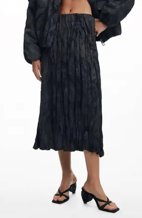 Desigual Bordados Long Skirt In Dark Grey