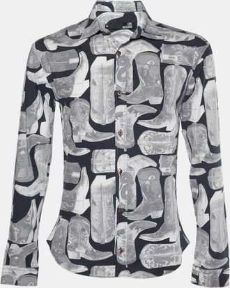 Love Moschino Grey Boots Print Poplin Shirt