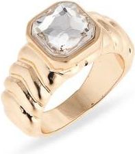 Nordstrom Rack Crystal Ribbed Signet Ring in Clear- Gold at Nordstrom Rack, Size 8