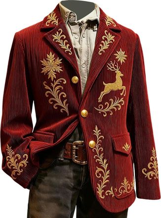 Generic Christmas Blazers for Men UK Corduroy Jacket Ugly Christmas Blazer Jackets Xmas Festive Costume Party Blazer Slim Fit Single-Breasted Suit Jacket Nove