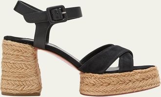 Christian Louboutin 70mm Calakala Leather Crisscross Espadrille Sandals