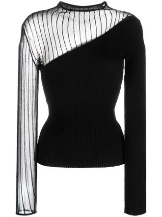 Patrizia Pepe semi-sheer asymmetric jumper - women - Polyester/Viscose - 0 - Black