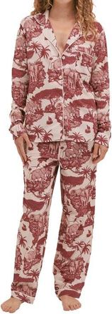 Desmond & Dempsey Long Sleeve Cotton Pajamas in Loxodonta Wine at Nordstrom, Size X-Small