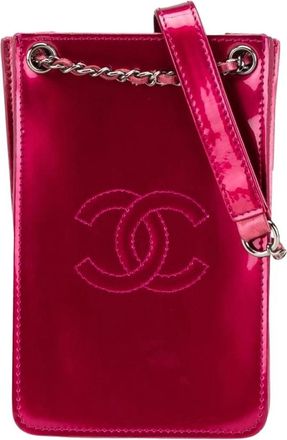 Chanel Pre-owned CC Patent Phone Holder Crossbody - Dames - Vintage Mini Tas - Roze - ONE Size - Leer - Vintage