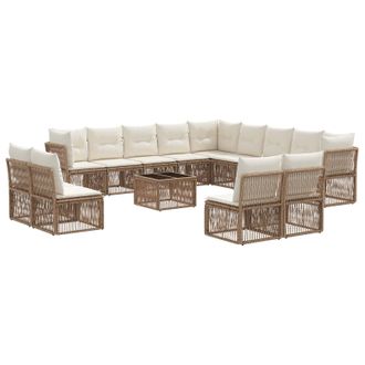 vidaXL Conjunto De Sof&aacute;s De Jard&iacute;n 14 Pcs Beige Rat&aacute;n Sint&eacute;tico Vidaxl
