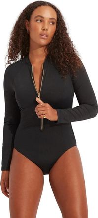 Seafolly Collective Swimsuits Womens Black Stretch Zip Front One Piece GBO3752