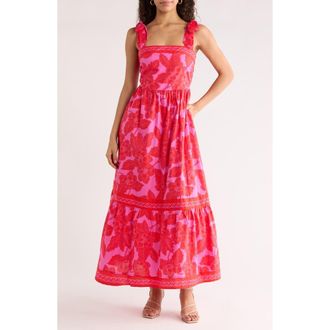 Sugarlips Rency Floral Tiered Cotton Maxi Sundress in Fuchsia-Red at Nordstrom, Size X-Large