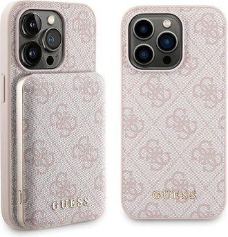 OEM Funda R&iacute;gida Guess Gubpm5p15x4gemgp Para Iphone 15 Pro Max De 6,7 + Powerbank De 5000 Mah Magsafe Rosa/rosa 4g Con Logotipo Met&aacute;lico