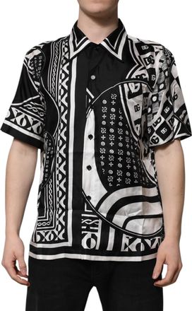 Dolce & Gabbana Black Silk Logo Print Short Sleeves Mens Shirt (Pre-Owned)