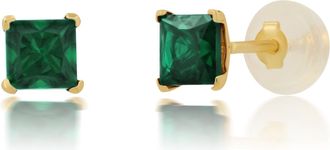 MAX + STONE 14k Yellow Gold Square Princess Cut 4mm Gemstone Stud Earrings