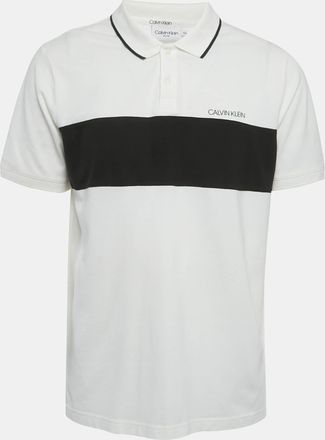 Calvin Klein White Logo Applique Cotton Slim Fit Polo T-Shirt