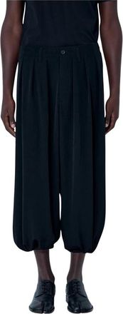 Yohji Yamamoto Broeken, Heren, Zwart, L, Polyester, Broek met Drop Crotch en Plooien