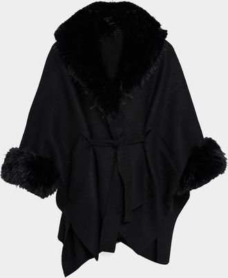 Alice & Olivia Joanne Faux-Fur Trim Wool Sweater Coat